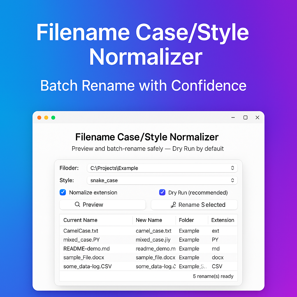 Filename Case/Style Normalizer | Batch Rename for Consistency & Clarity